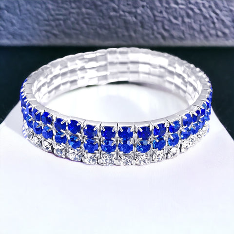 MADISON - clear sapphire 3 row stretch rhinestone bracelet