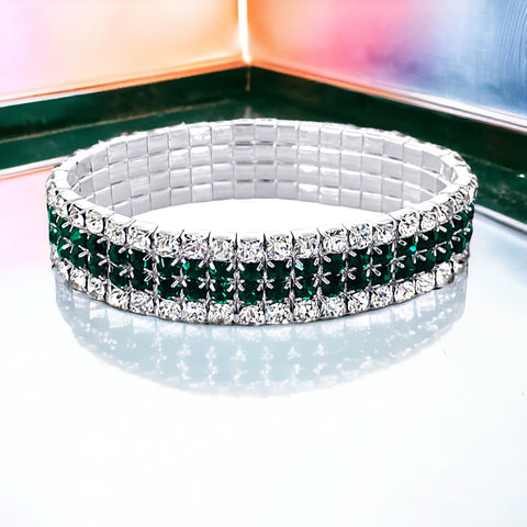 MADISON - clear emerald 4 row stretch bracelet