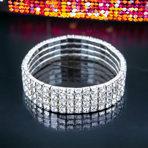MADISON - clear silver 4 row stretch bracelet