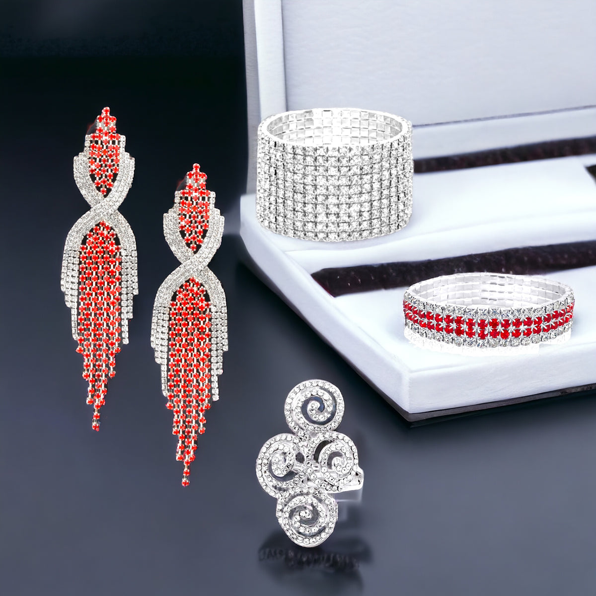 EVA - Red Clear 4 Piece rhinestone Jewelry Set