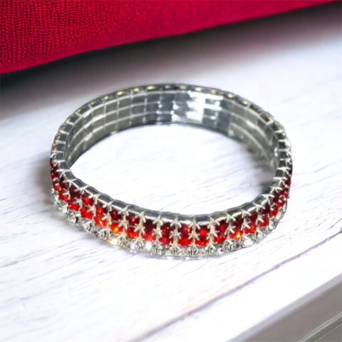 MADISON - clear ruby red 3 row stretch rhinestone bracelet