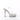 Sparkly high-heeled ankle strap bikini competition shoe with clear platform and rhinestone details on a white background.