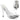 A strapless pair of bikini high heels with clear straps and chrome rhinestone embellishments on the base and heel.