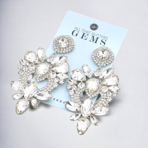 PARIS - clear silver marquise statement rhinestone earrings