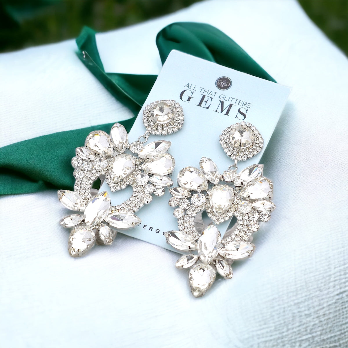 PARIS - clear silver marquise statement rhinestone earrings