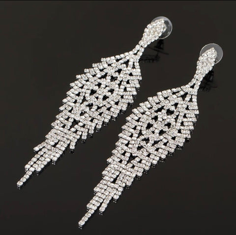 JASMINE - clear silver teardrop rhinestone earrings