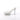 White high-heeled strapless bikini heels shoe with clear platform and rhinestone details on a white background.