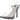 A clear high-heeled sandal and bikini heels with white sole on a white background.