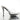 A strapless pair of bikini high heels with clear straps and chrome rhinestone embellishments on the base and heel.