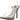 A clear high-heeled sandal and bikini heels with white sole on a white background.