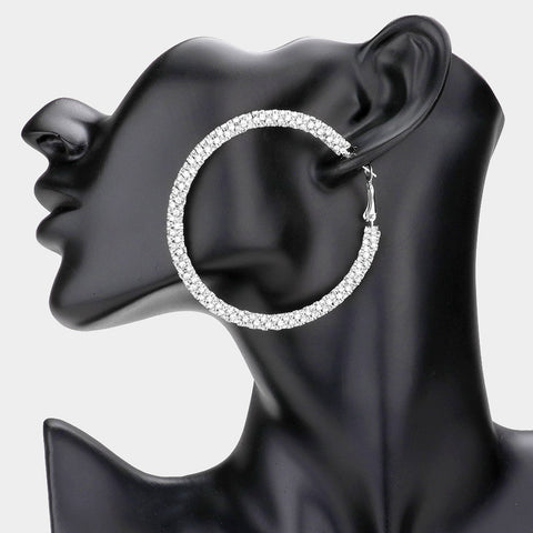 NOELLE - clear silver rhinestone hoop earrings