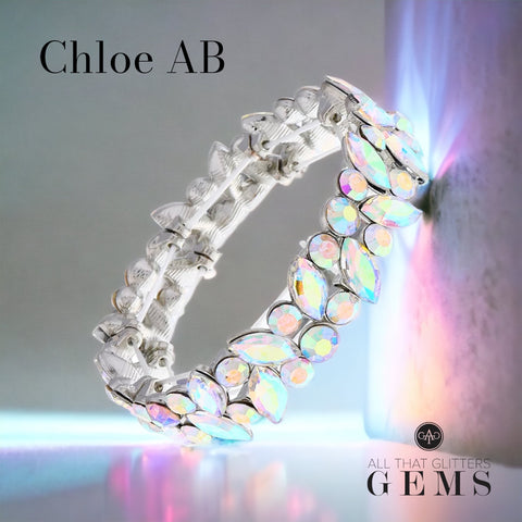 CHLOE - ab silver floral rhinestone stretch bracelet