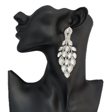 EXQUISITE – clear silver marquise rhinestone earrings