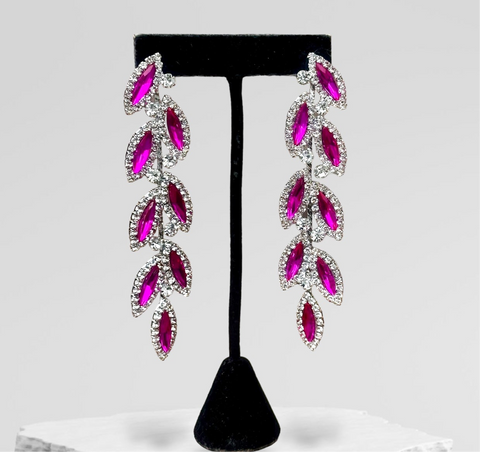 CHARLO - fuchsia & clear vine marquise rhinestone earrings