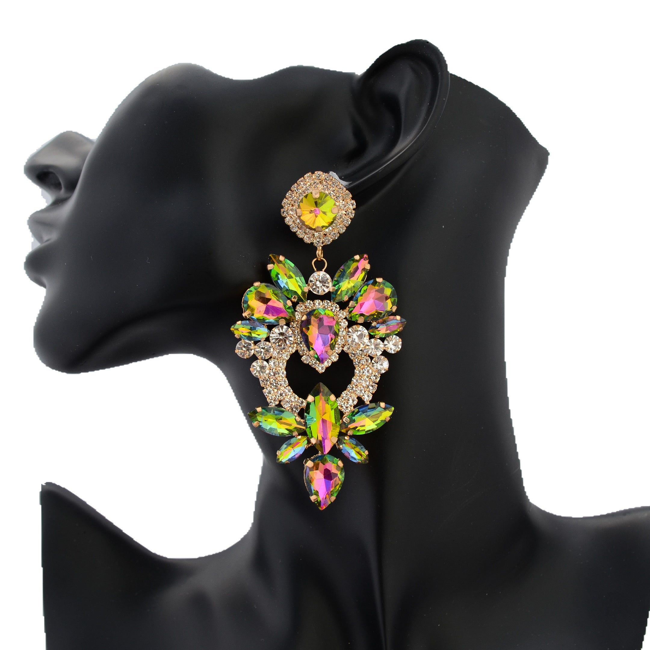 Paris - vitrail gold rhinestone marquise earrings
