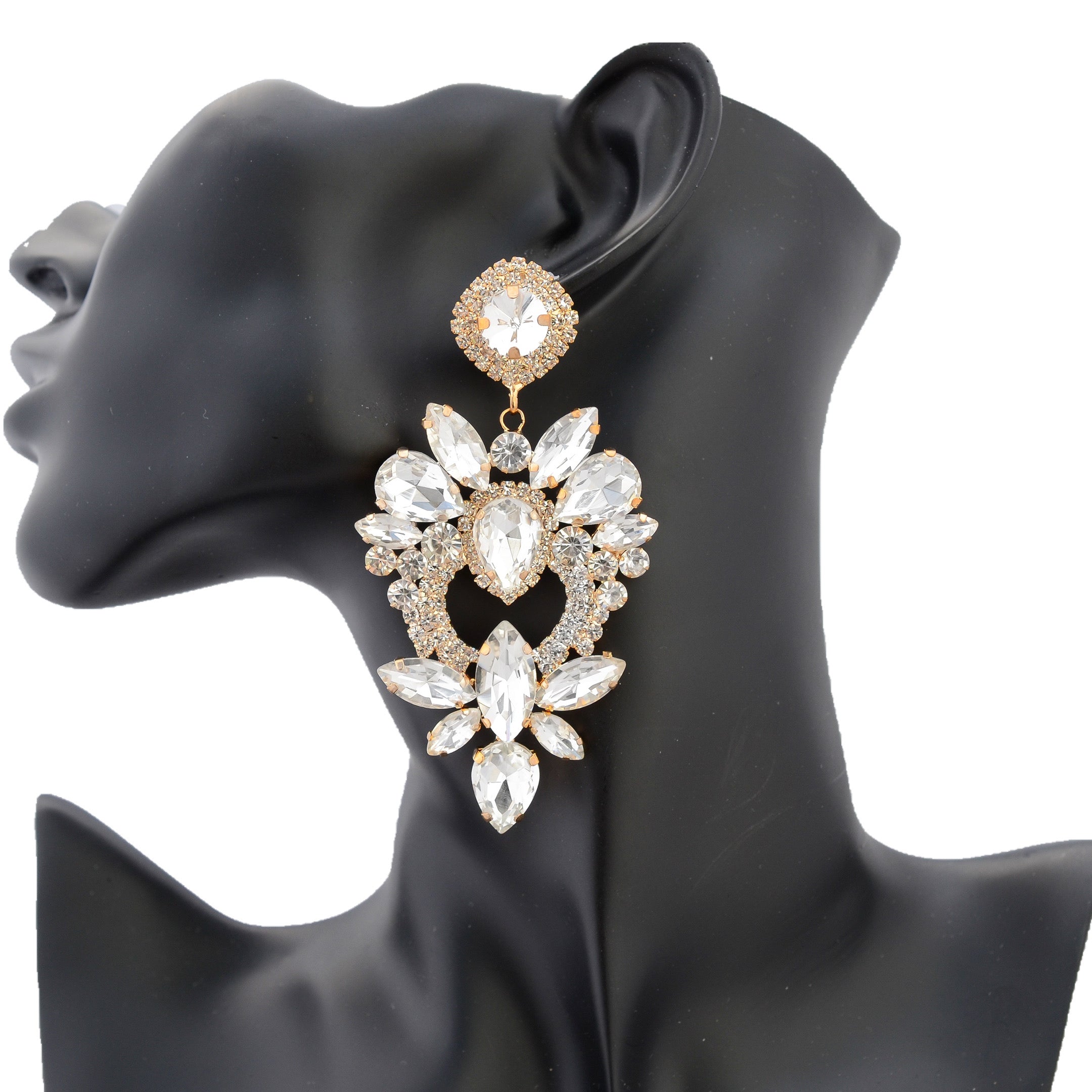 Paris - clear gold marquise cluster rhinestone earrings