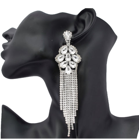 Aaliyah - clear silver dangle rhinestone earrings
