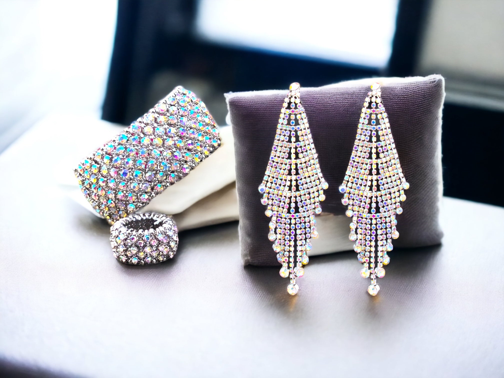 Kylie - ab silver 3 rhinestone jewelry set