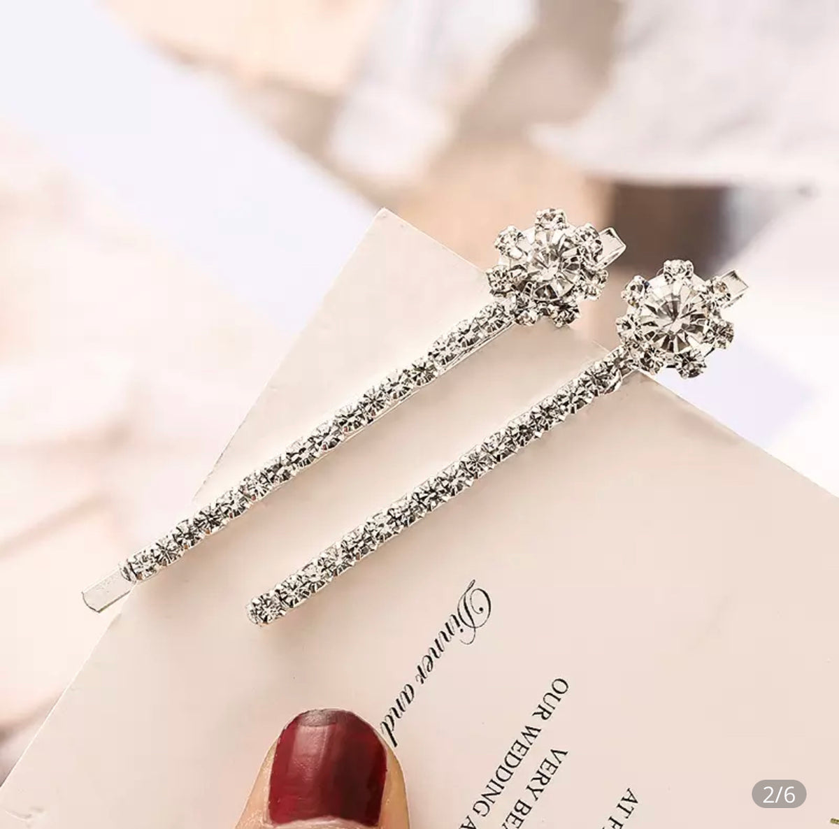 Diamante Silver Rhinestone Floral Bobby Pin