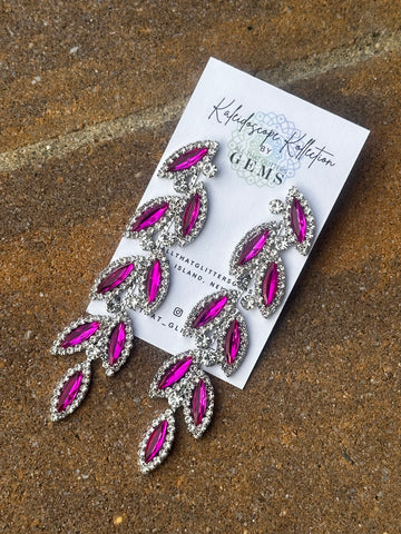 CHARLO - fuchsia & clear vine marquise rhinestone earrings