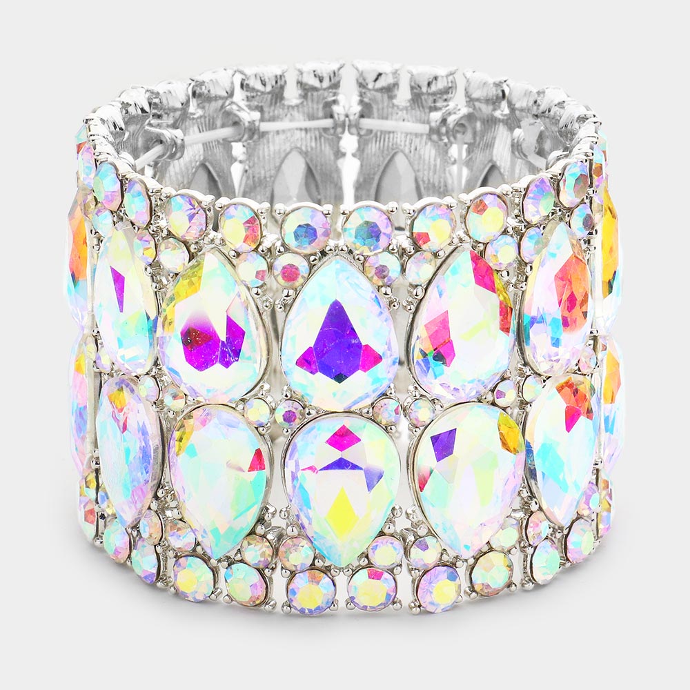 Arianna- AB double teardrop crystal stretch bracelet
