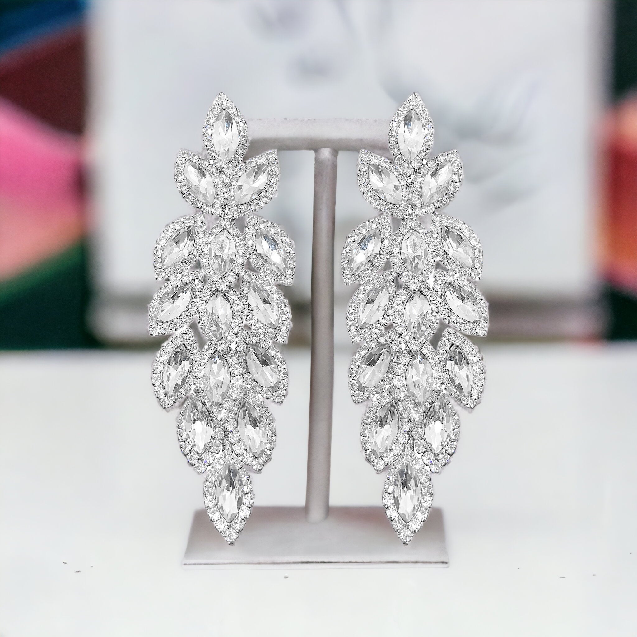Sydney - clear silver marquise rhinestone earrings