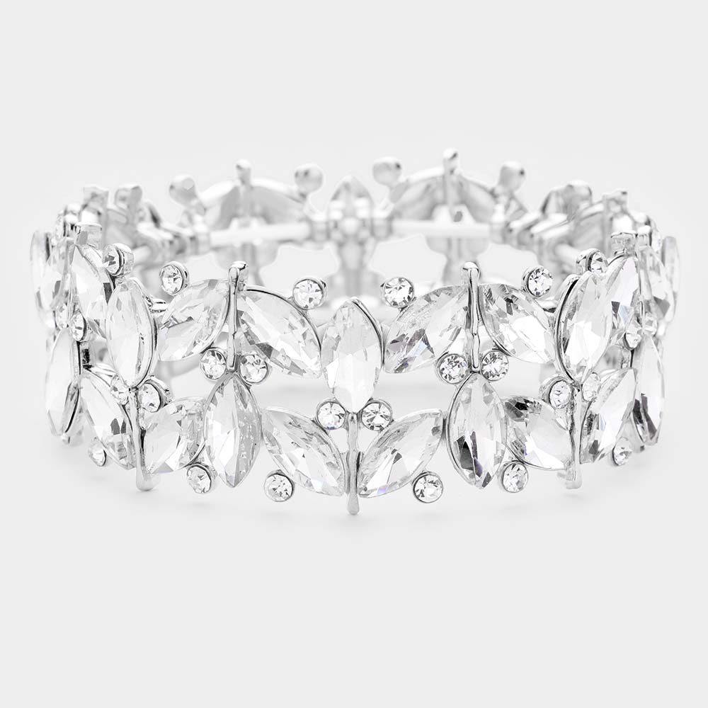 Jazzy - clear silver 4 piece marquise rhinestone jewelry set