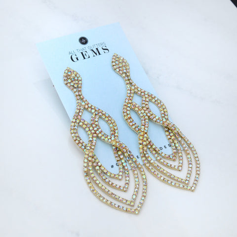Baby Cindie - ab gold geometric rhinestone earrings