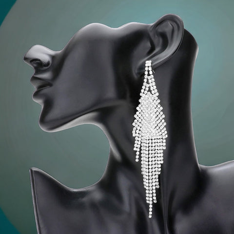 BELLA - Clear Silver Rhinestone Dangle Earrings