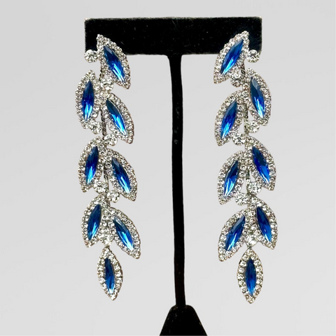 CHARLO - sapphire blue & clear vine marquise rhinestone earrings