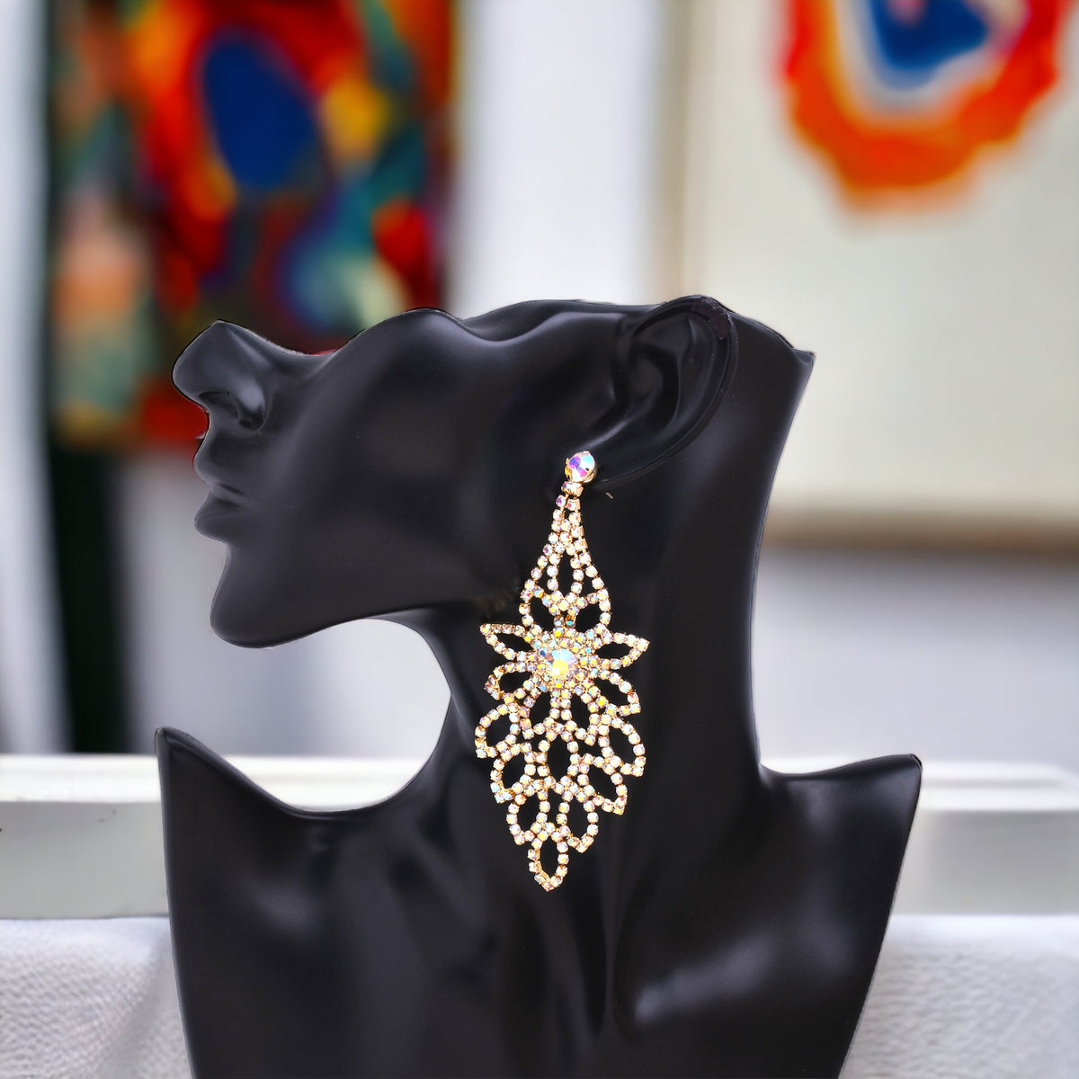 Maya - ab gold chandelier rhinestone earrings