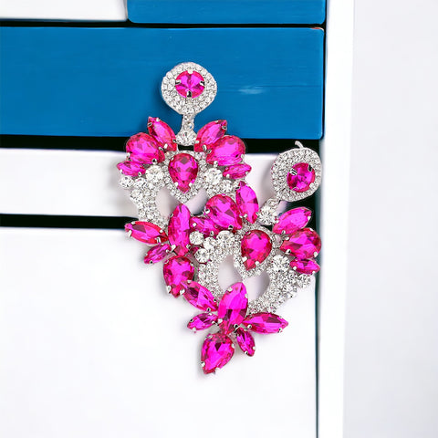 PARIS - clear fuschia floral marquis rhinestone earrings