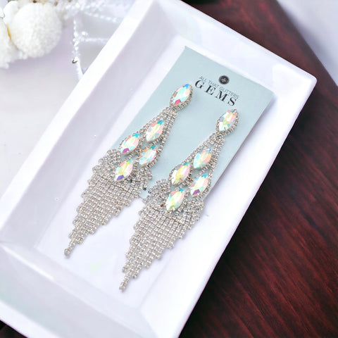 ENCHANTED - clear AB rhinestone marquise fringe earrings