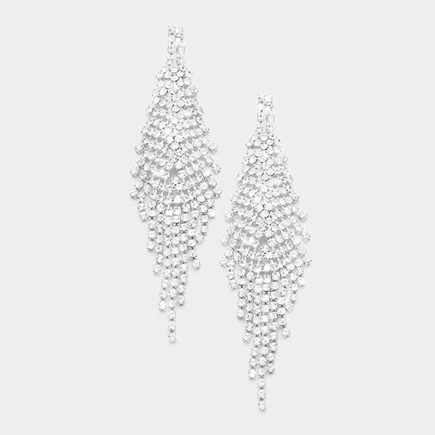 JALISSA - Clear pave crystal rhinestone fringe earrings