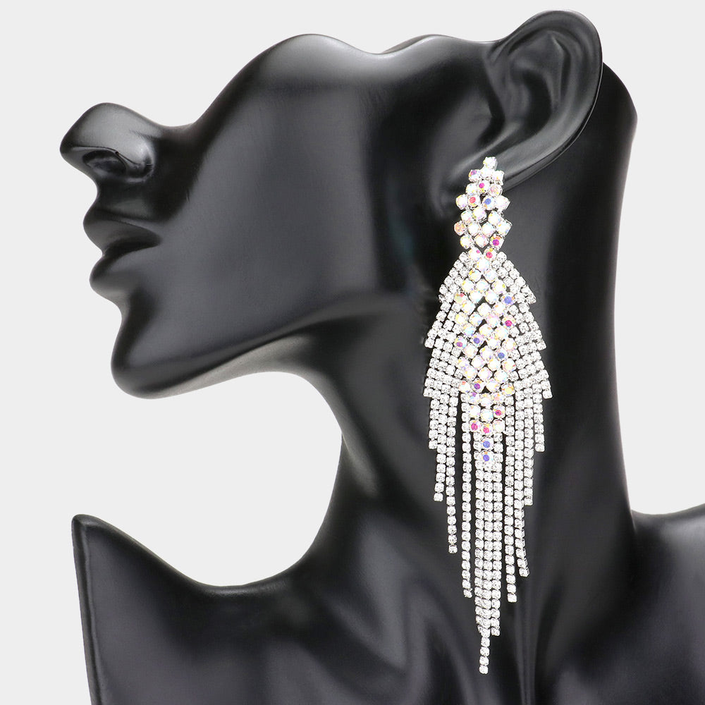Tehmeena - ab & clear fringe pave crystal rhinestone earrings