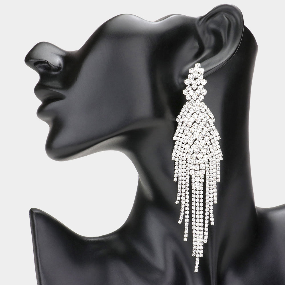 Tehmeena - clear fringe pave crystal rhinestone earrings