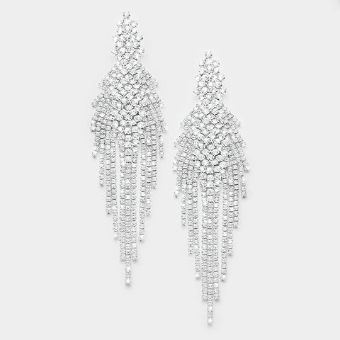 Tehmeena - clear fringe pave crystal rhinestone earrings