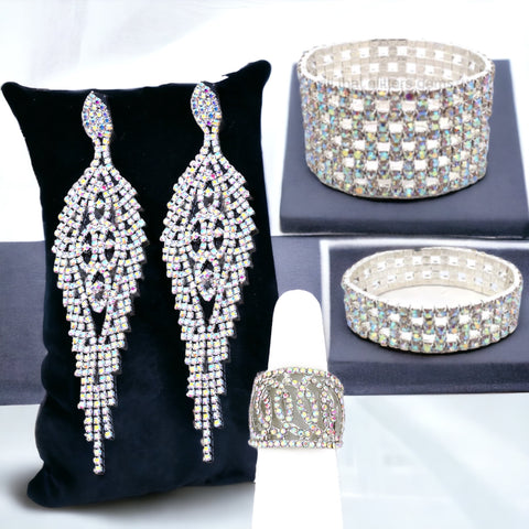 Jasmine - AB silver rhinestone 4 piece jewelry set