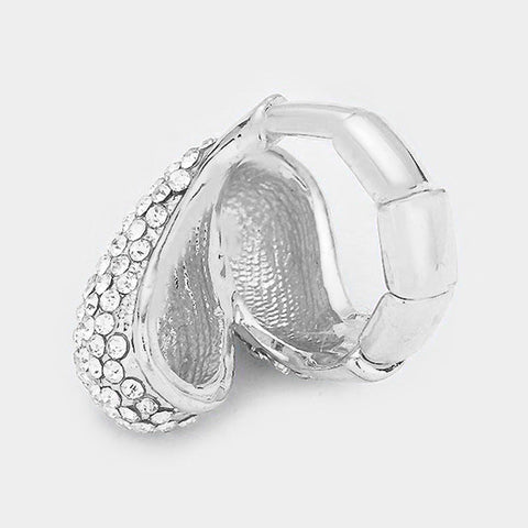 SHARI - clear silver pave stretch rhinestone ring