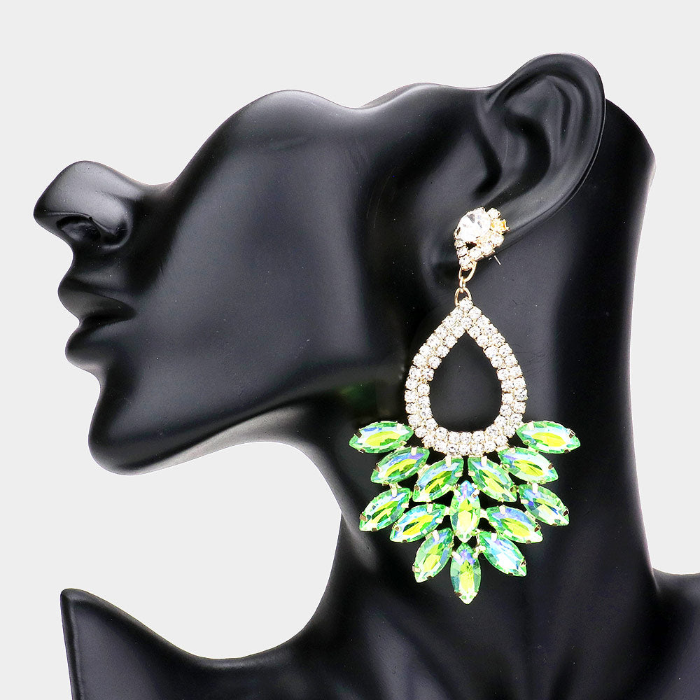 FABIANA -  Green AB Gold marquise rhinestone earrings