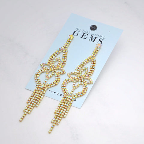 Flora - ab gold floral dangle rhinestone earrings