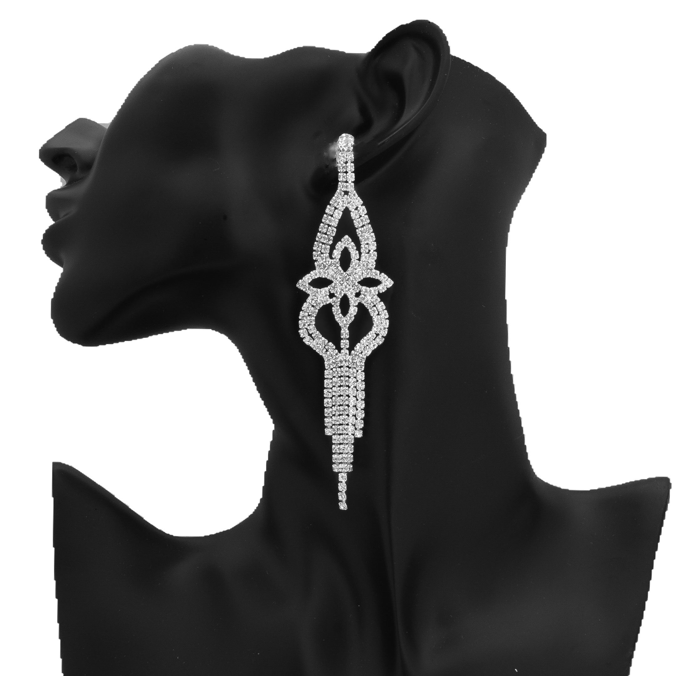 Flora - clear silver rhinestone dangle earrings
