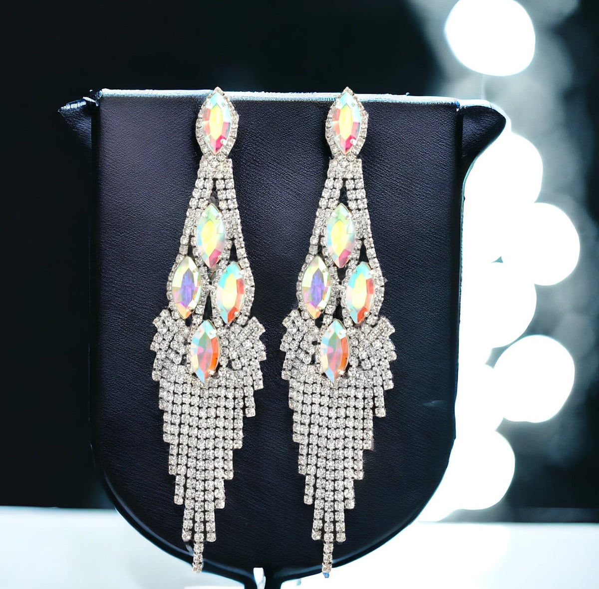 ENCHANTED - clear AB rhinestone marquise fringe earrings