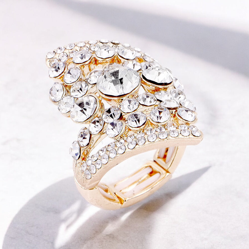 Clear Rhinestone Rings KARIZMA - clear rhinestone bubble stretch competition jewelry ring - w ...