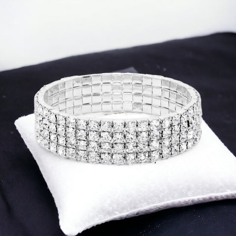 MADISON - clear silver 4 row stretch bracelet