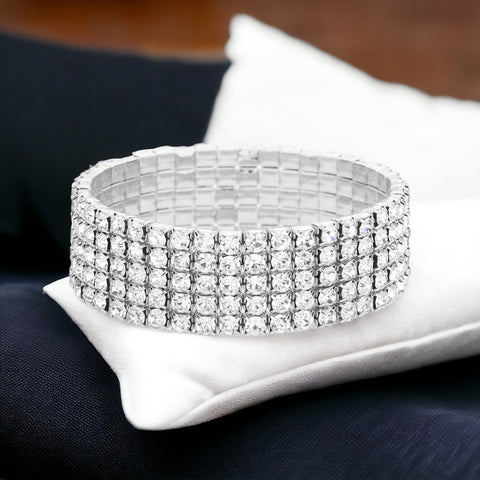 MADISON - clear silver 5 row rhinestone stretch bracelet