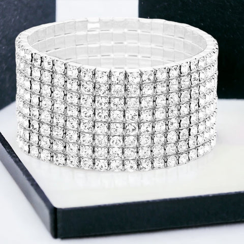 Madison - clear silver 8 row stretch rhinestone bracelet