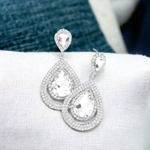 CELINE - clear silver drop rhinestone earrings