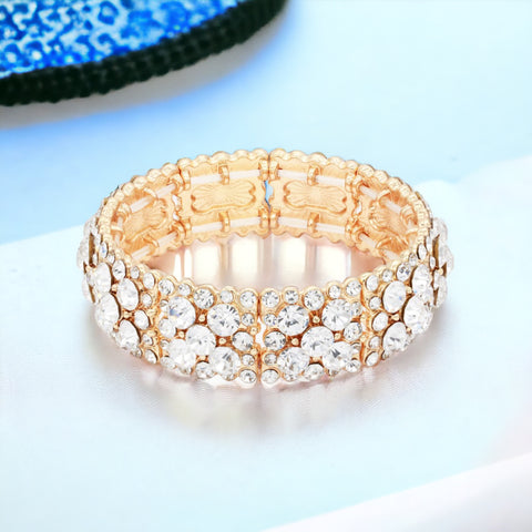 LEAH - clear Gold bubble stretch rhinestone bracelet