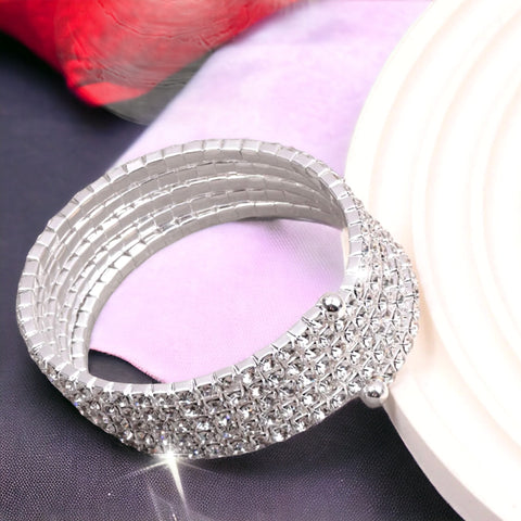 SNAKE CHARMER - clear silver 5 row wraparound bracelet